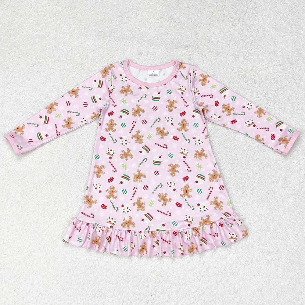 متوفر في المخزون فستان ملون مطبوع عليه كلب للفتيات الصغيرات بأكمام طويلة بطول الركبة #4