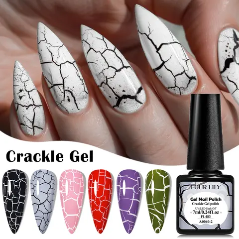 Four Lily 7ml Crackle 젤 매니큐어 하이브리드 천연 드라이 DIY 네일 아트 크래킹 젤 폴란드어 세미 퍼머넌트 담그기 광택 디자인