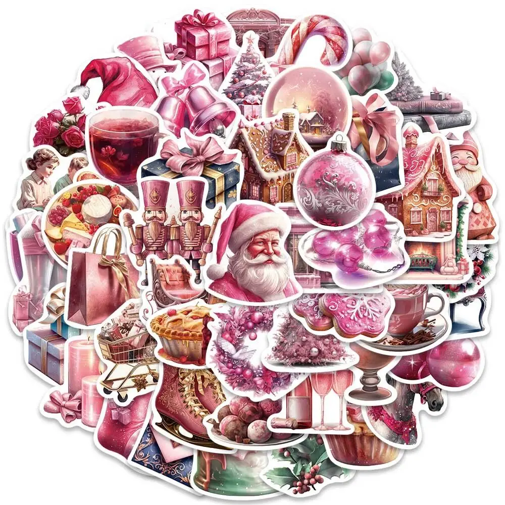 

10/50pcs Cute Vintage Pink Santa Claus Christmas Decoration Stickers Laptop Phone Snowboard Luggage DIY Kid Stickers Gift Toy