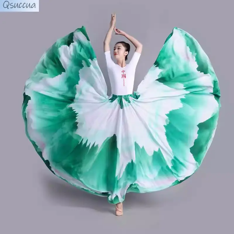 360/541/720 Degree Chinese Style Ink Painting Skirt Big Swing Chiffon Skirt Lady Classical Dance Practice Performance Dress