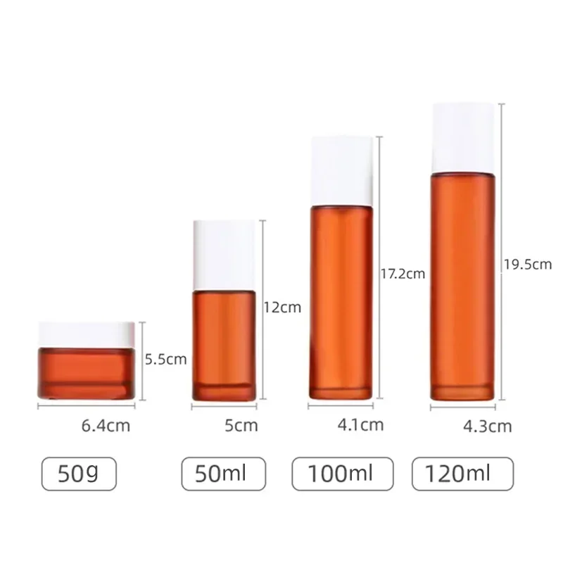 50/100/120ml 4/5pcs Brown Glass Cream Jar, Toner Bottles, Skincare Bottle, Lotion Pump Bottle Empty Cosmetic Packaging Wholesale