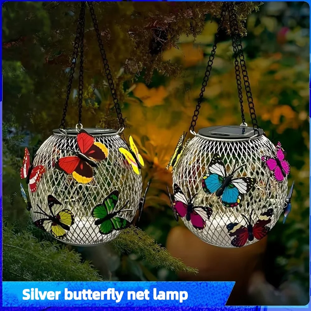 فوانيس حديدية خارجية تعمل بالطاقة الشمسية على شكل فراشة LED مصابيح شمسية مقاومة للماء ثريات زخرفية لحدائق الأشجار ومسار الساحات