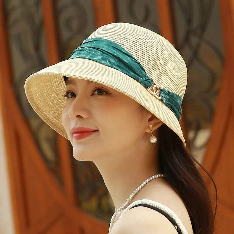 Straw hat, summer new UV protection, sun shading and sun protection hat, Japanese fashionable and elegant, British style small t