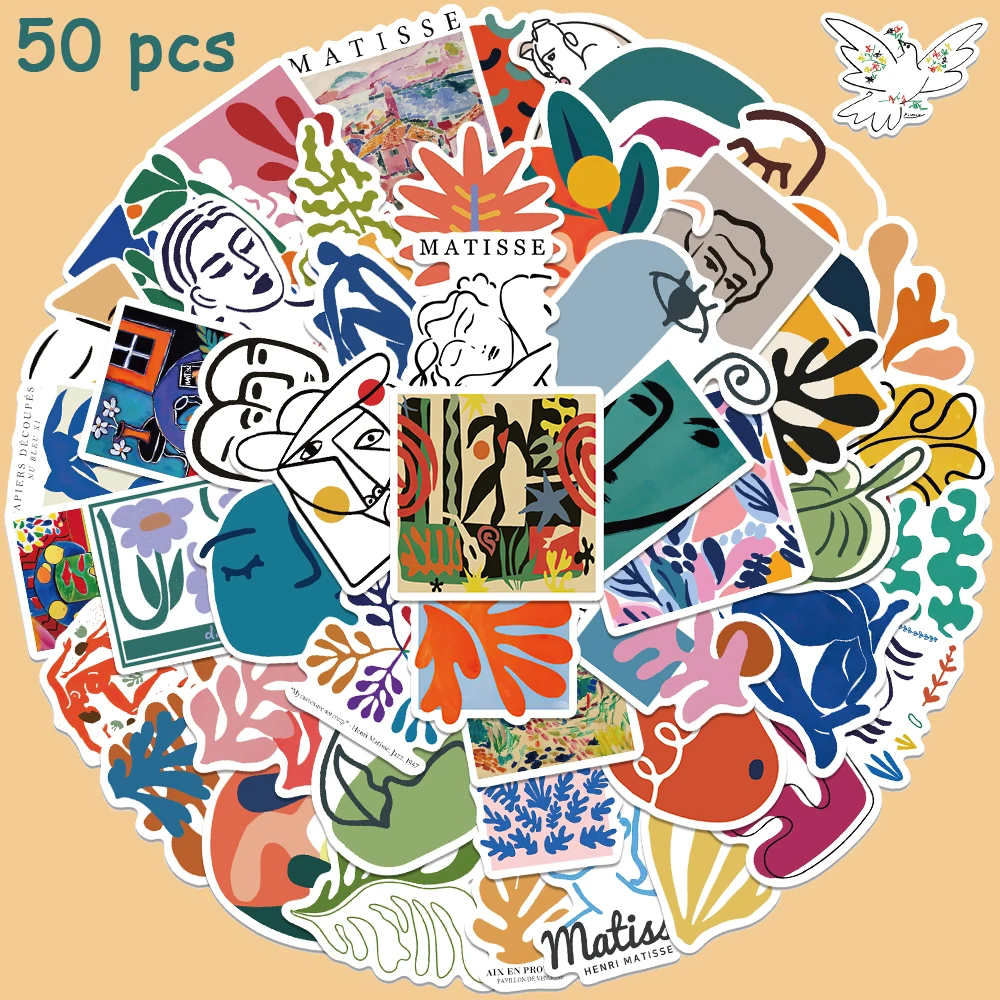 50pcs Matisse Style Sticker Cartoon Fashion Decal For Diary Fridge Closet Wallet Backpack Envelope Label Magazine Decal Sticker