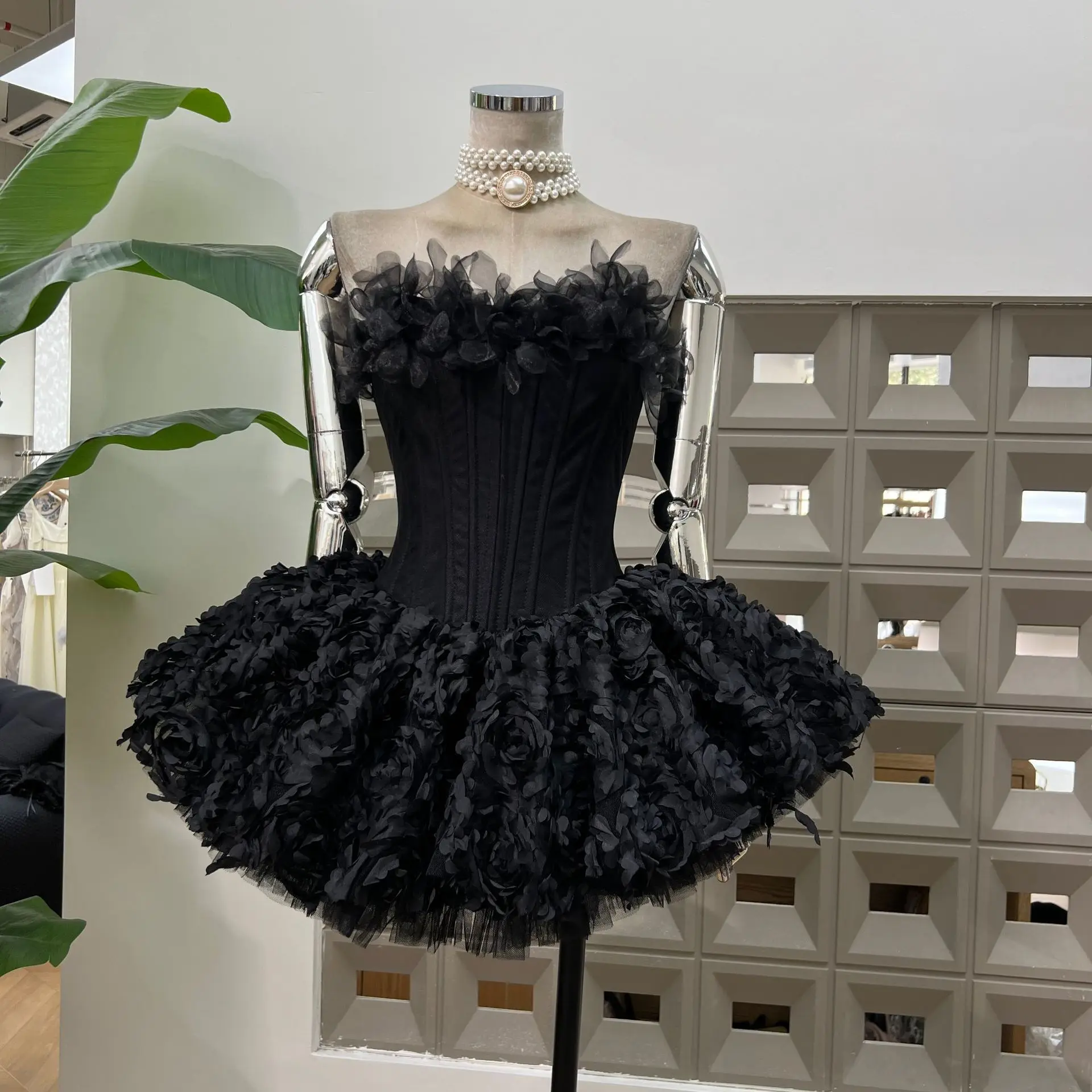 Sexy Strapless Floral Ruffles A Line Mini Dresses for Women Elegant Sleeveless Backless Slim Gowns Party Birthday Cocktail dress