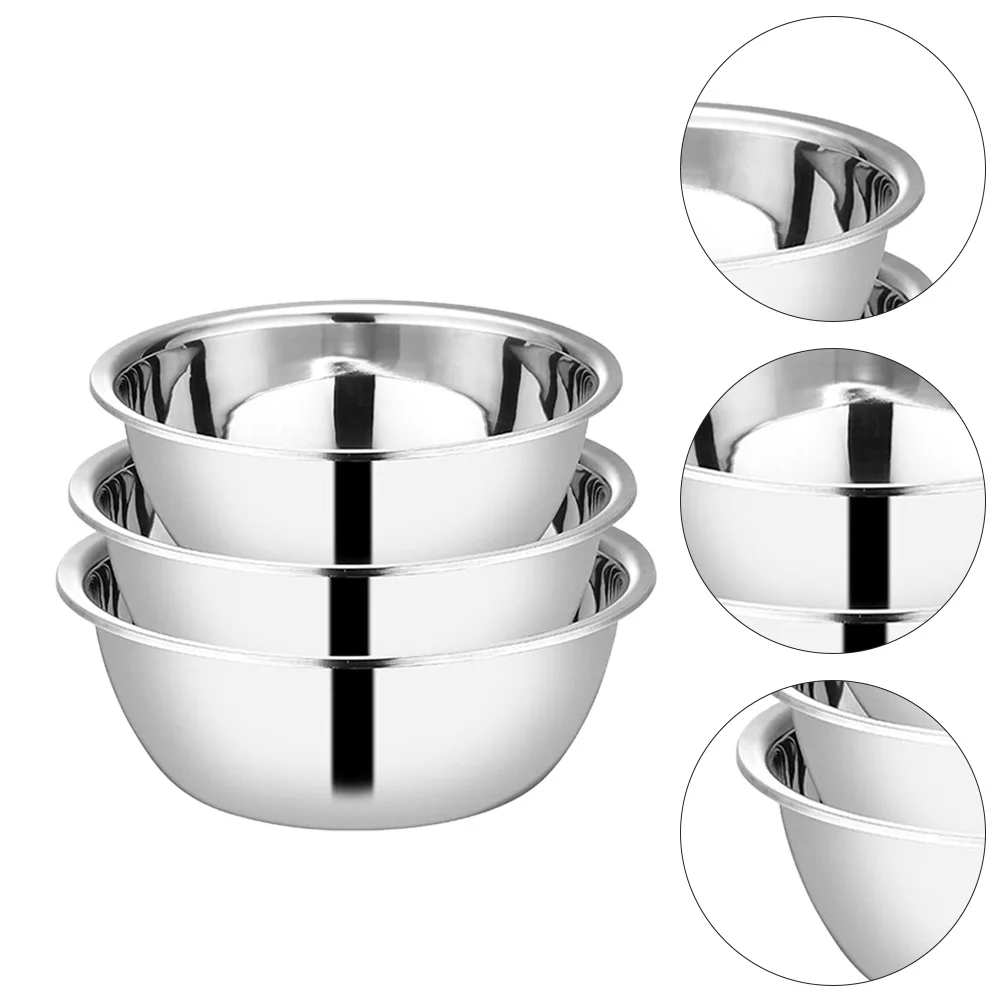 

3pcs Stainless Steel Basin Set Kitchen Storage Salad Soup Bowl Oven Freezer Safe Home Use Multifunctional Mixing Bowls