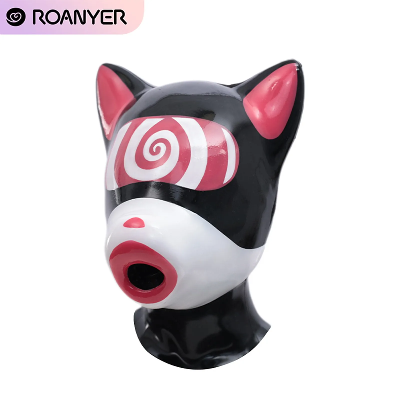 Roanyer Glossy Silicone Drone Red Hypno Pattern Dog Mask Full Cover Hood for Halloween Party Cosplay