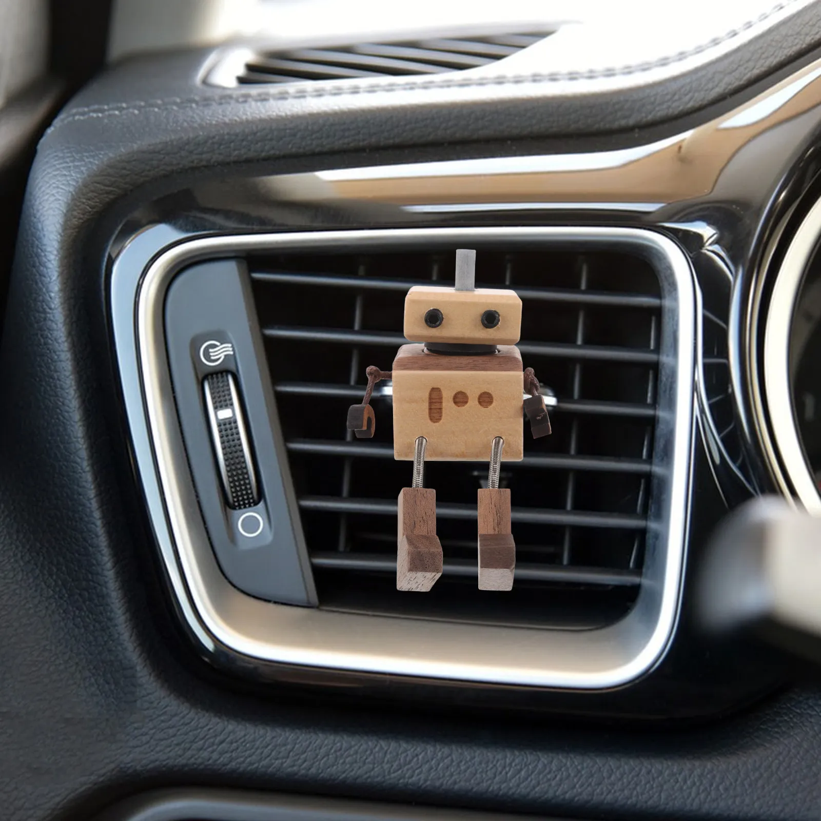 Robot Shaped Wood Car Diffuser Aromatherapy Air Freshener for Vehicle Interior Refillable Scent Dispenser Vent Mount Decoration