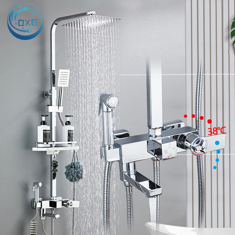 OXG Brass Thermostatic Shower Faucet, Bath Faucet for Bathroom, Large Sprinkler, Rotatable Spout,Shower System,Rainfall shower