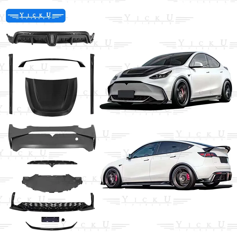Longyan Style Body Kit PP Material Front Bumper Side Skirts Rear Lips Carbon Fiber Spoiler Suitable for  Model Y