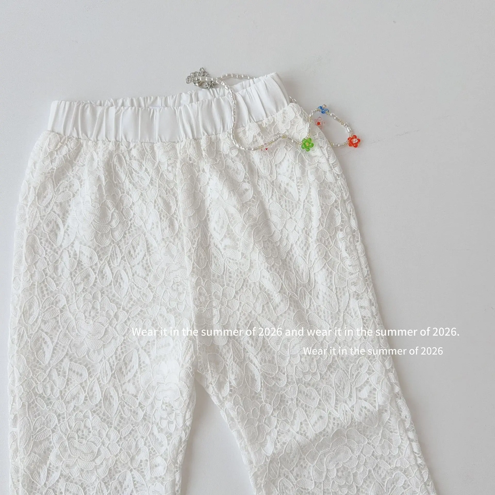 Children's clothing pants solid color 2026 summer new fashionable ventilate girls' breathable lace pants