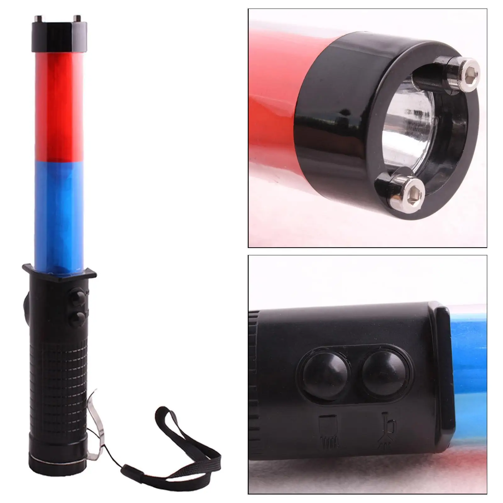 กระบองจราจรไฟ LED สำหรับควบคุมการจราจรบนถนน สัญญาณเตือนสีแดงและสีน้ำเงิน