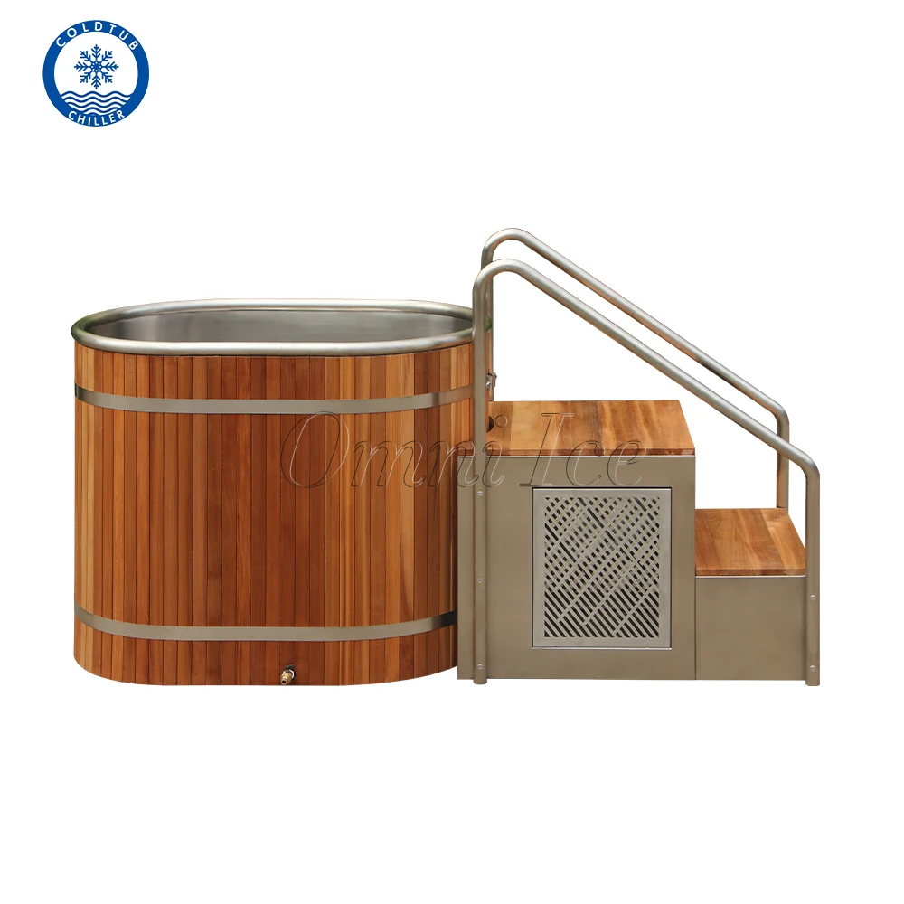 2025 New High Quality Custom Cold Plunge Bathtubs 304SS Red Cedar Wooden Barrel Spa Quality Wooden Ice Bath Tub Icebath
