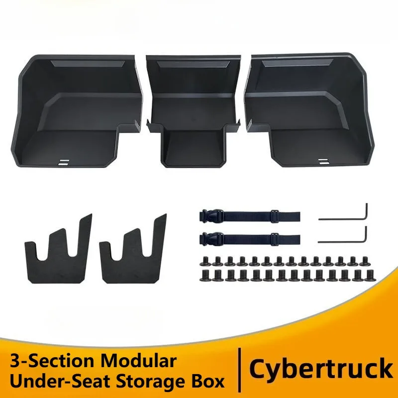 3-Section Modular Under-Seat Storage Case for Tesla Cybertruck 2024 2025 2026, Rear Storage Organizer Box