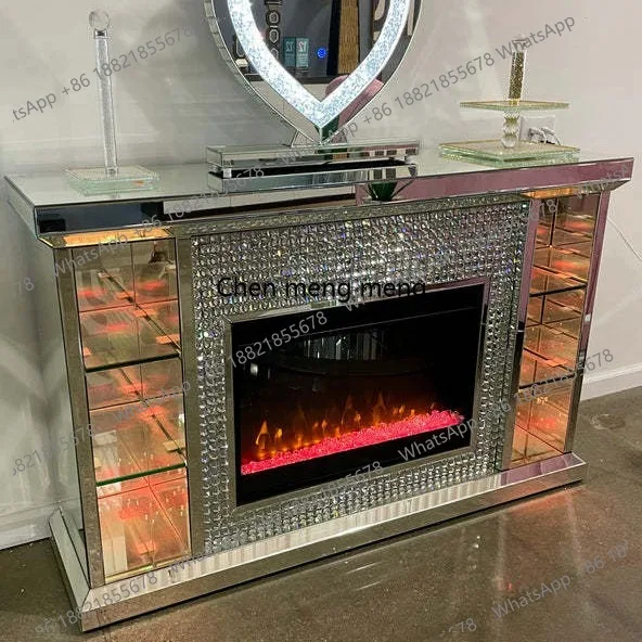 Best Selling Silver Mirror Crystal Decorative Fireplace Light Emitting Diode Electronic Adjustment Simulation Flame Core