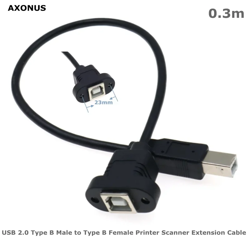 With Panel Mount 23mm Hole Pitch Screw Holes 0.3m USB 2.0 Type B Male to Type B Female Printer Scanner Extension Cable