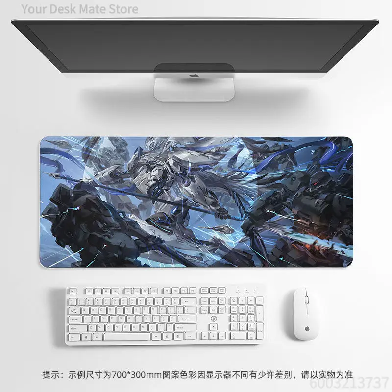 Blau-weißes Mecha-Anime-Kampf-Mauspad, groß, wasserdicht, rutschfest, Sci-Fi-Roboter-Gaming-Schreibtischunterlage, coole, erweiterte Tastaturunterlage fürs Büro