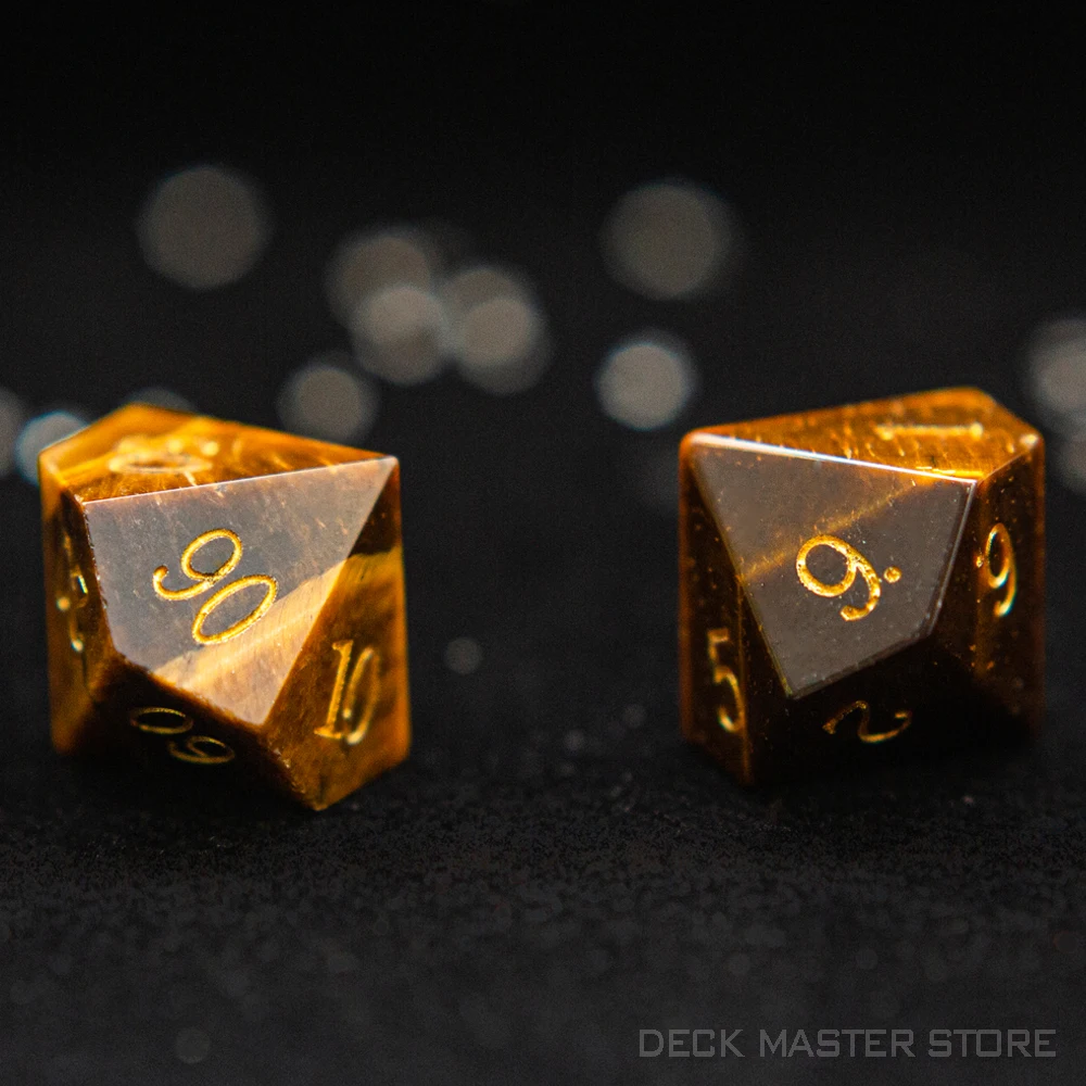 Yellow Tiger Eye Dice Polyhedral Gemstone Various Shapes Digital D20 DnD Dice for D&D TRPG Magic Tabletop Games Board Games Dice