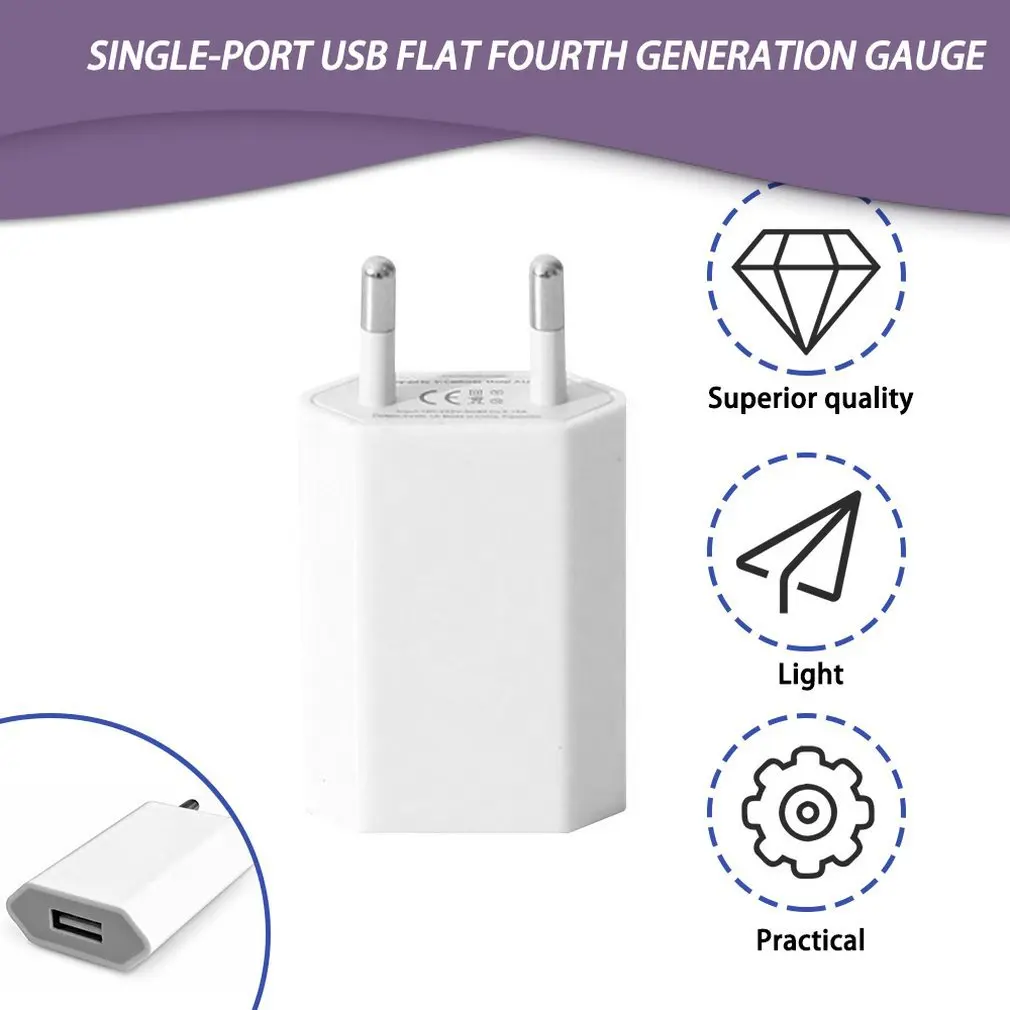 5V 1A Fast Charger Adapter Cable Wall Travel Quick Charger 3.0 EU Plug Single USB Port Socket Compatible With Phone Pad Tablet