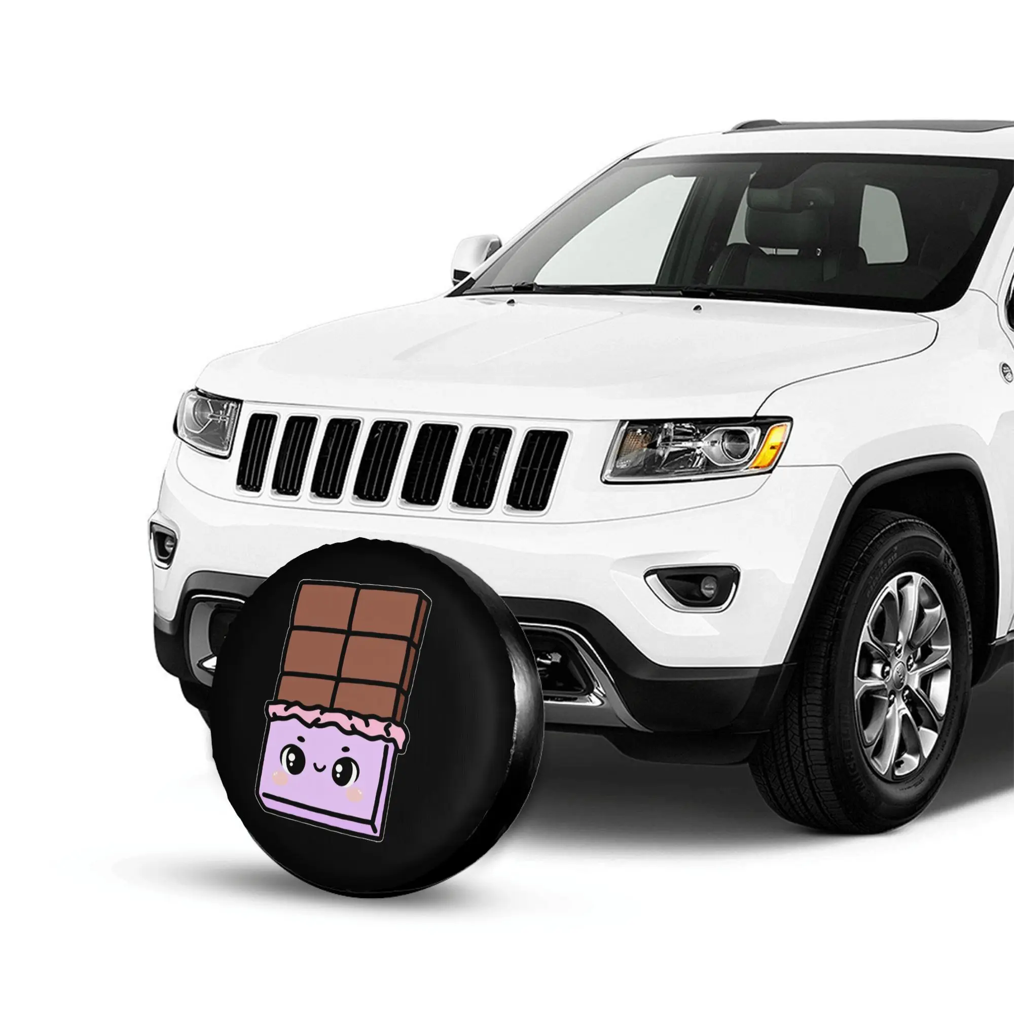 1pc Cartoon Chocolate Print Car Spare Tire Protection Cover | Suitable For 14-17 Inch Tires, Polyester Material, Universally App