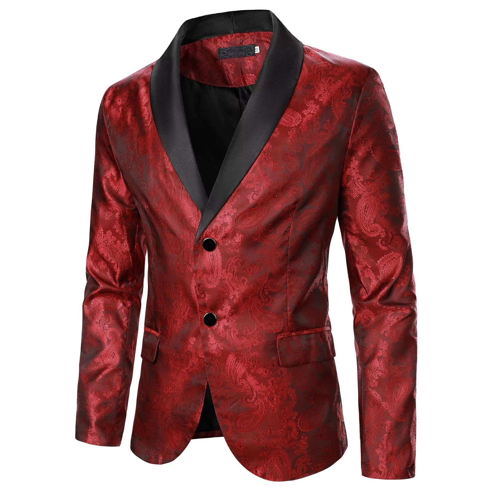 

kx311 Coat Paisley Pattern Bright Jacquard Fabric Contrast Color Collar Party Luxury Design Causal Fashion Slim Fit Men