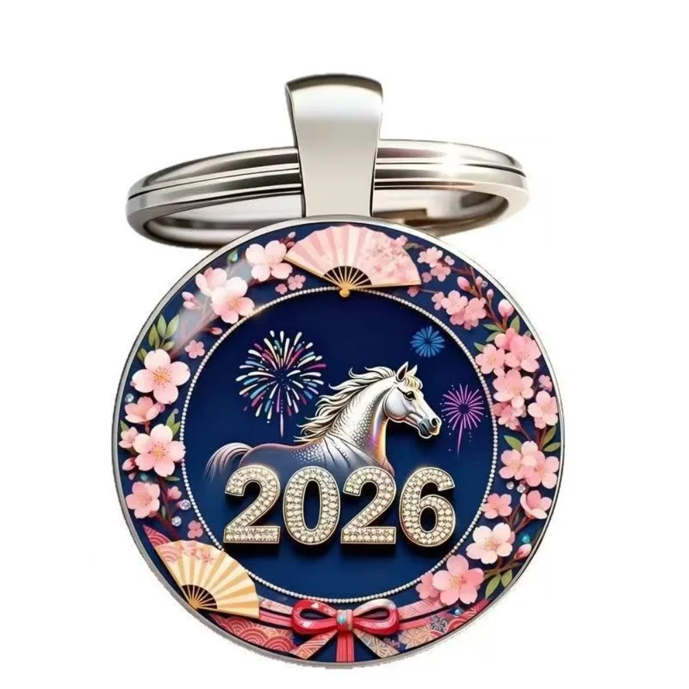 

Модный 2D брелок с плоским узором лошади, круглый яркий брелок с изображением лошади, уникальный красочный брелок на Новый год 2026, кулон, подарки