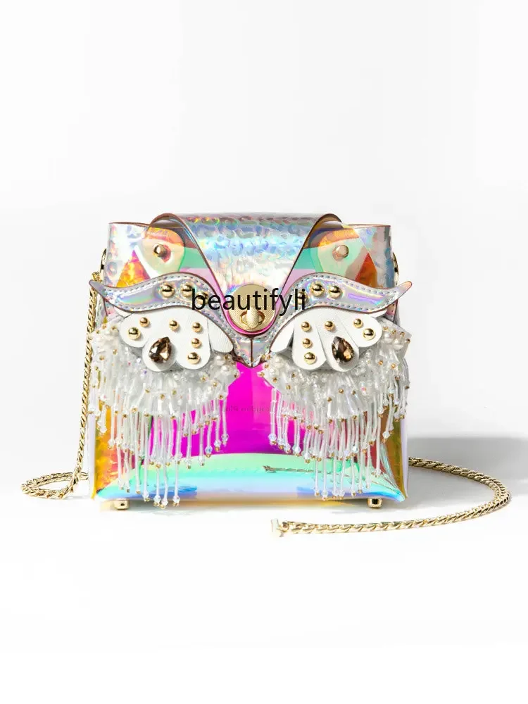 yj Colorful Laser Gel Bag Niche Design Pearl Hand Bucket Bag