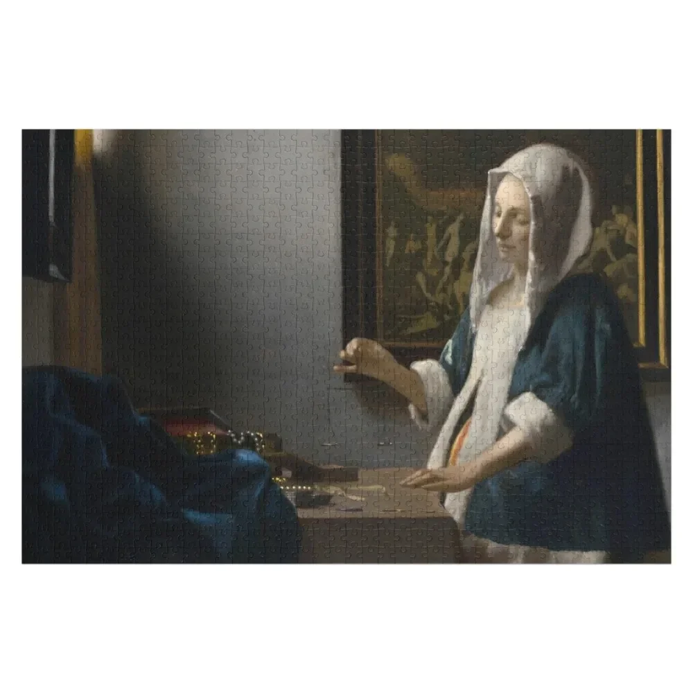 Johannes Vermeer. Woman Holding a Balance, 1664. Jigsaw Puzzle Wood Name Diorama Accessories Puzzle