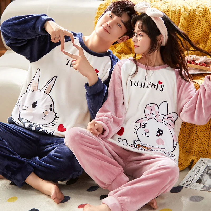 Couples Pajamas Sets Men Women Winter Thicken Pyjamas Sleepwear Cartoon Korean Lovers Homewear Soft Warm Pijama Mujer Homme