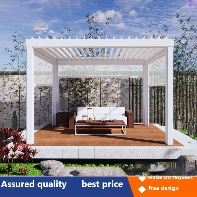 1. Intelligent aluminum alloy new Chinese pavilion outdoor four seasons electric flip pavilion