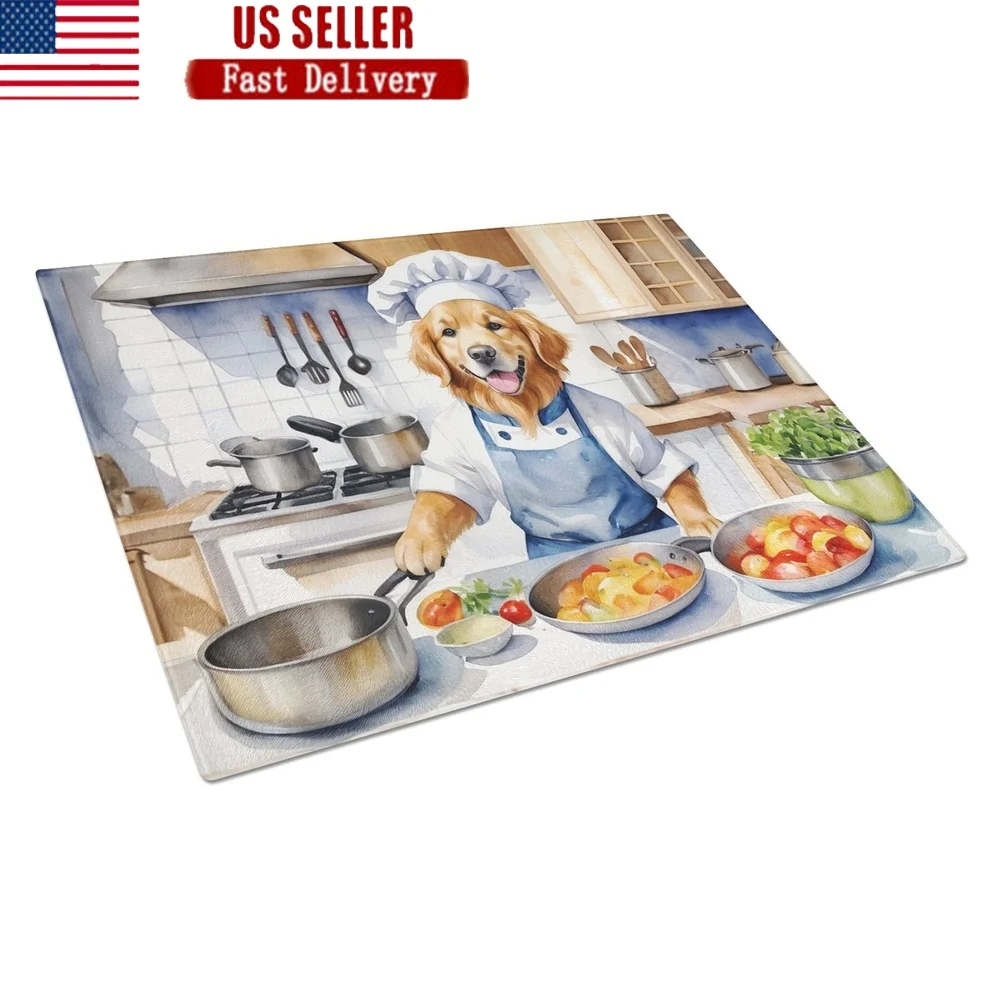 

Стеклянная разделочная доска Golden Retriever 12x15, термостойкие нескользящие ножки, прочное закаленное стекло, кухонный декор, идея подарка