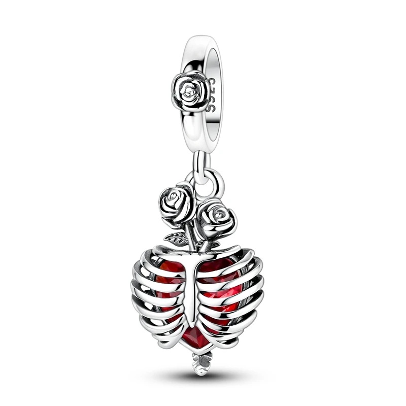 

2026 Original 925 Sterling Silver Rose Abstract Bone Red Heart Charms Pendant DIY Women Exquisite Halloween Party Jewelry Gifts