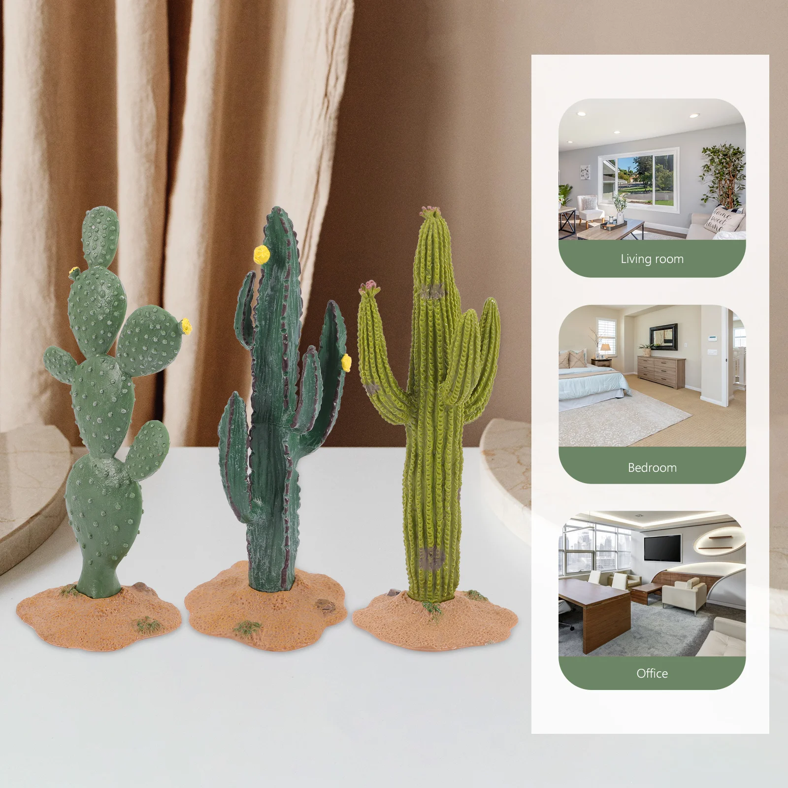 3 Pcs Simulated Cactus Decoration Figurine False Shape Ornament Garden Tiny Statues Pvc Mini Plants Figurines