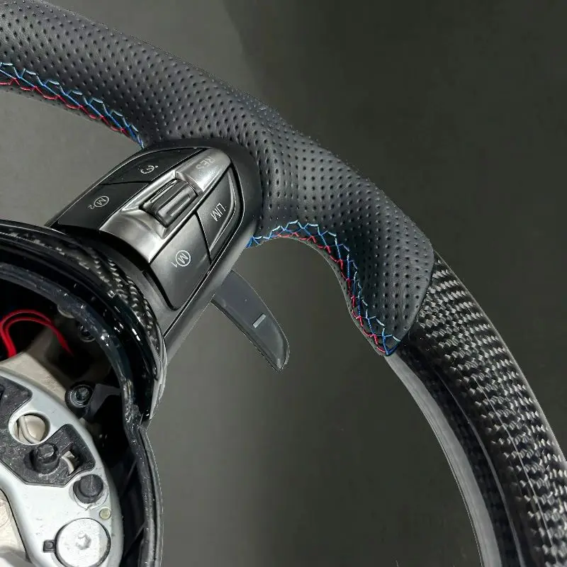 Black Carbon Fiber Steering Wheel for BMW F10 F30 F22 F25 F32 with Perforated Leather Flat Bottom Customizable Materials Sport