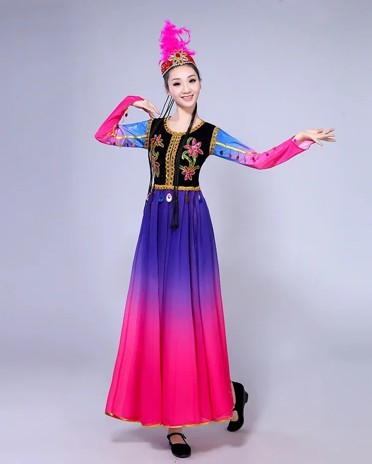 Trajes de danza uigur de Xinjiang, traje de danza folclórica tradicional antigua de minoría nacional, trajes de danza moderna Hanfu para niños y adultos