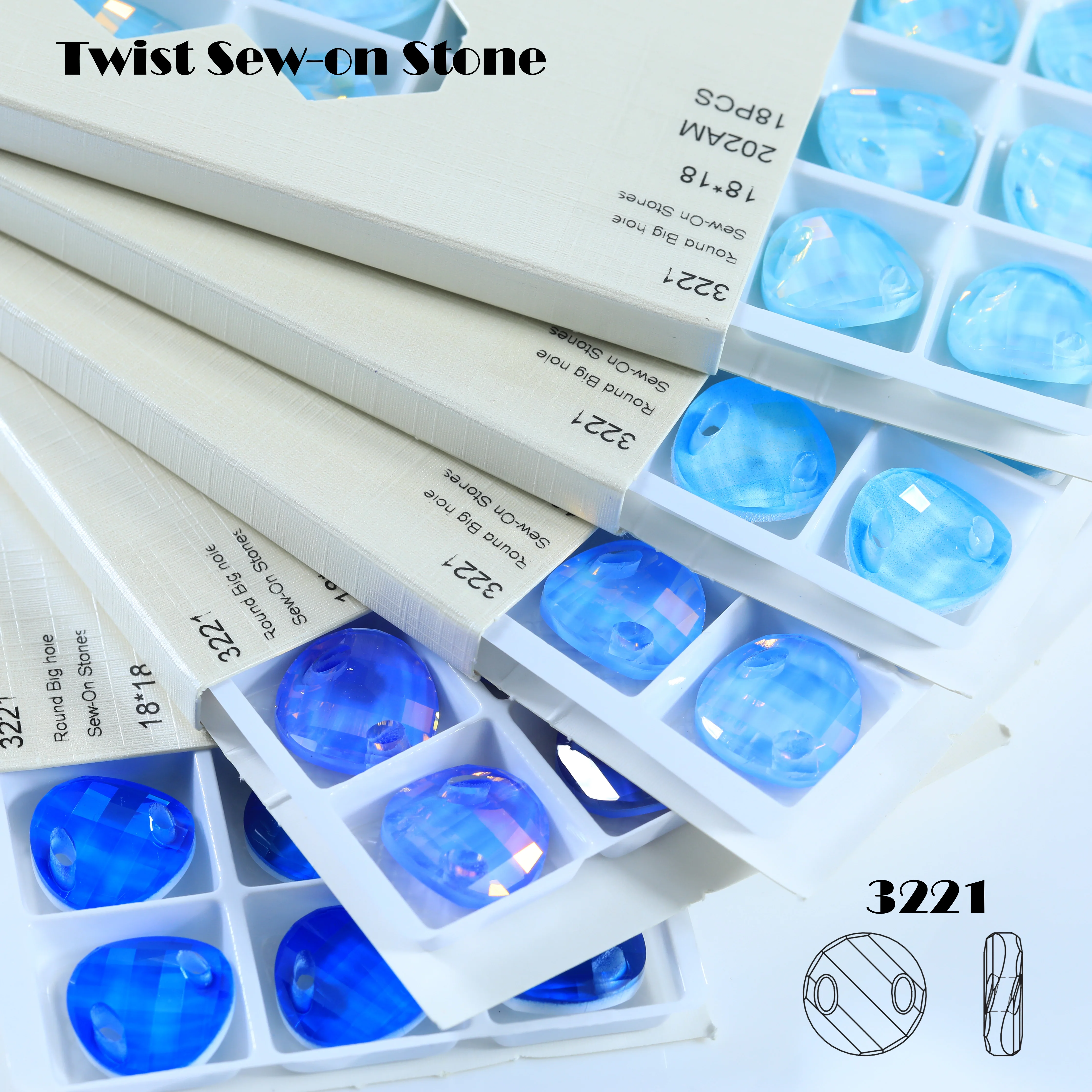 Glänzende Ingot-Glaskristall-Strasssteine mit großem Loch zum Aufnähen, flache Steine für DIY-Kleidung, Taschen, Handarbeiten, dekorative Strasssteine. – Detail 4
