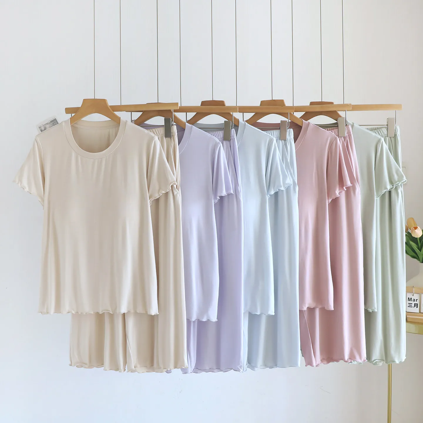 Modal Sleepwear Clothes for Women's Summer Short Sleeve Tops with Chest Cushion 2026 Cool Fashionable Pjamas for Women