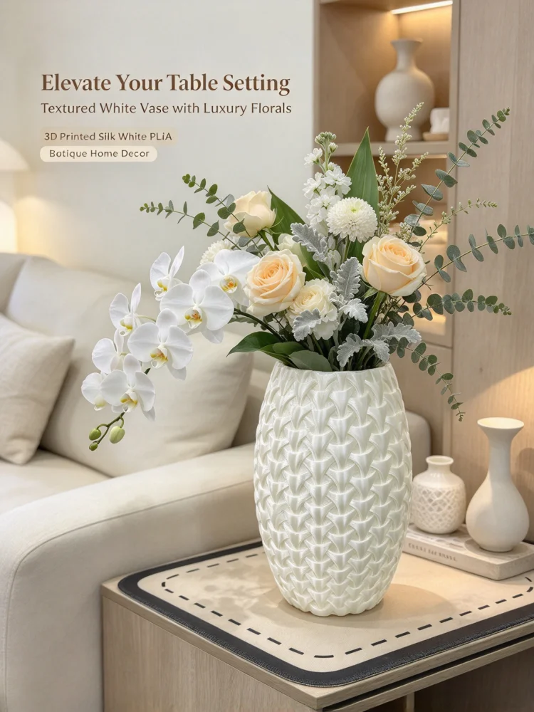 Warm and Cozy Style, White Woven Texture Mini Vase, 3D Printed Pla Material, Soft Color Scheme Desktop Flower Vessel, Creamy White Color Scheme with a Warm and Healing Effect, Delicate and Layered Woven Pattern, Can Be Paired with Light-Colored Bouquets to Create a Gentle Home Atmosphere, Suitable for Bedroom, Dressing Table, Living Room Side Table, Bathroom Countertop, Compatible with Cream Style, Wabi-Sabi Style and Other Soft Home Decor, a Healing Home Decor Piece That Enhances the Warmth of the Space