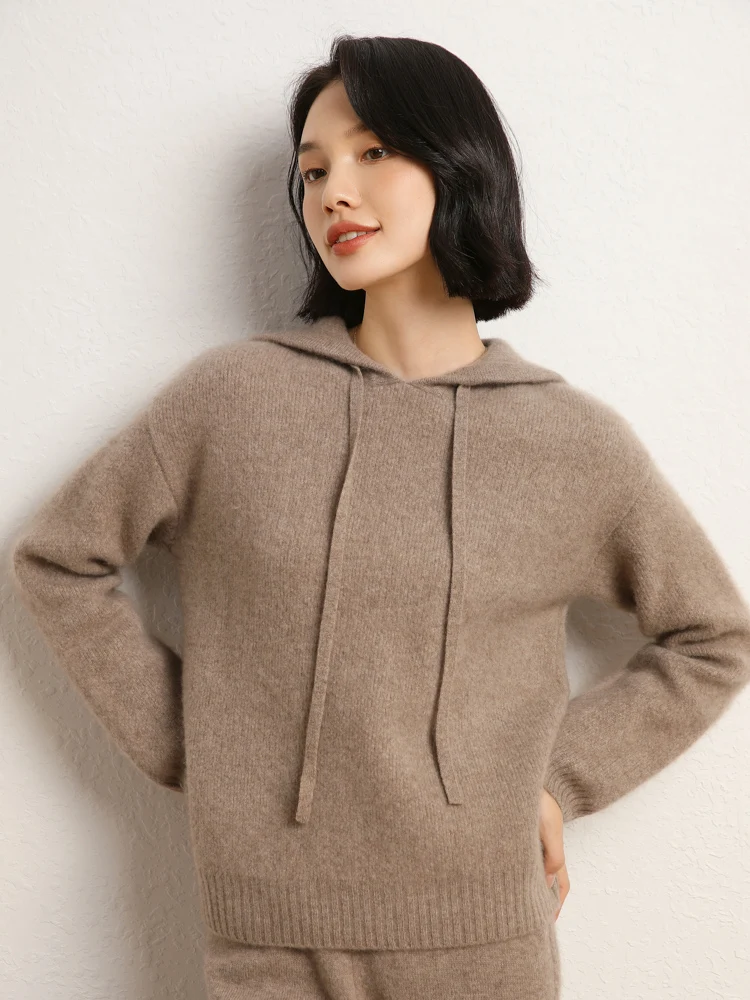 TLOML Women Cashmere Hooded Pullover Sweater 100% Cashmere Knitwear Autumn Winter Thick Warm Soft Lazy Casual Style Clothing Top