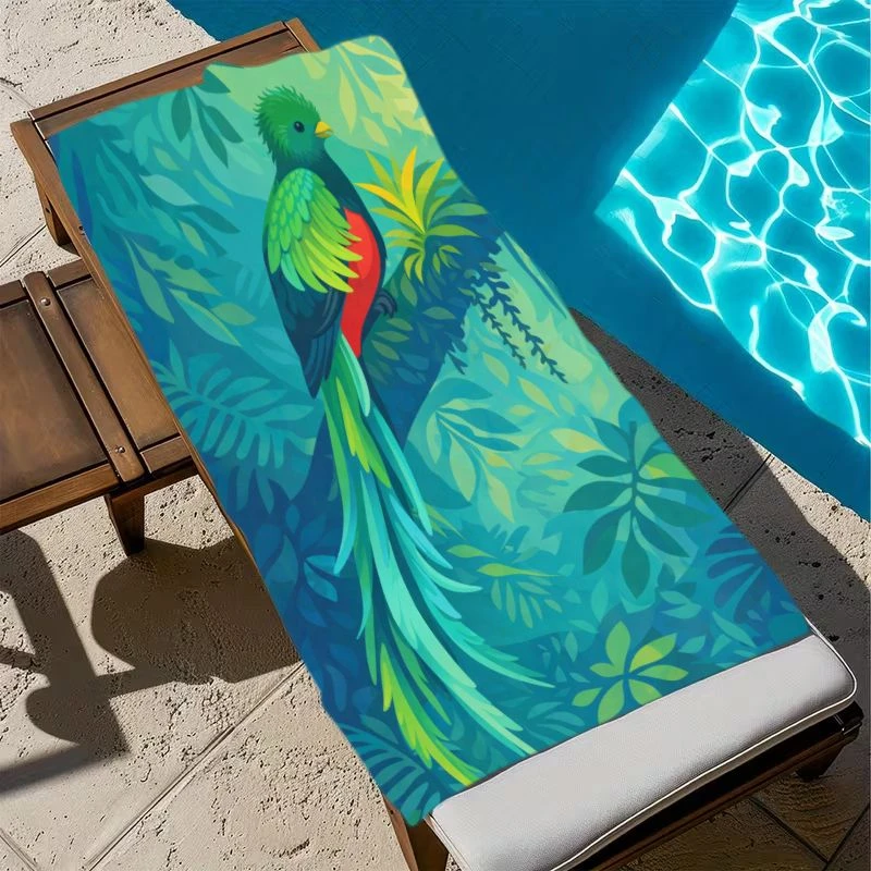 Aesthetic Green Parrot Pattern Microfiber Beach Towel 2D Flat Printed Sandproof Waterproof Cute Picnic Mat Travel Essentials