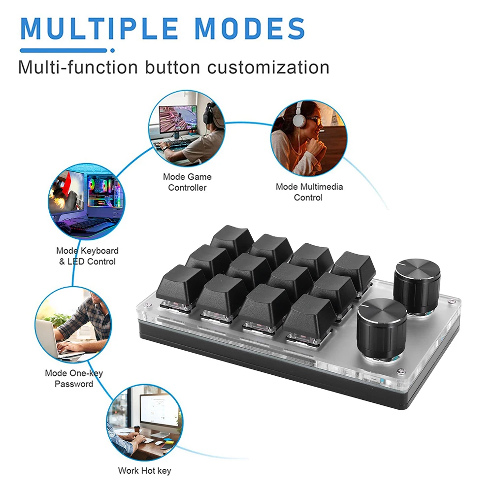 12 Key 2 Knob Programming Macro  Knob Keyboard Bluetooth-Compatible/Wired Copy Paste Mini Button Hotswap for Office Gaming