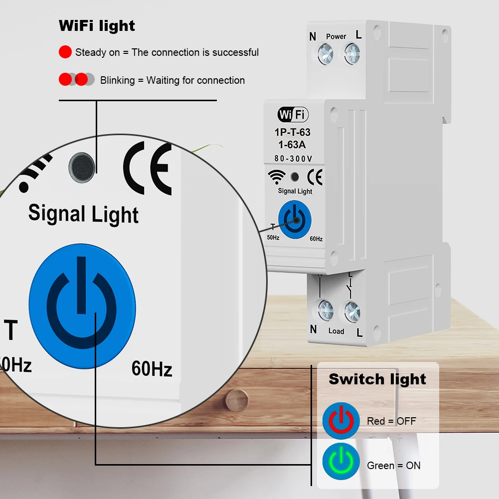 RMshebei WiFi ZigBee Smart Circuit Breaker with Power Monitor Metering 1P 63A DIN Rail work with Smart life Alexa Google home