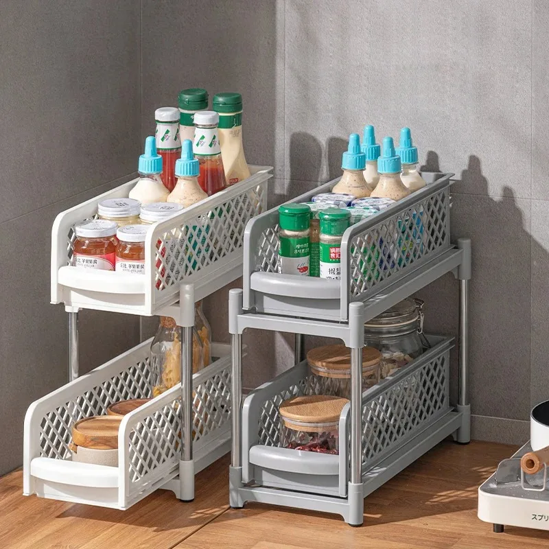 2 Layers Under Sink Organizers and Bathroom Storage Pull Out Cabinet Organizer,Sliding Cabinet Organizers with Storage Drawers