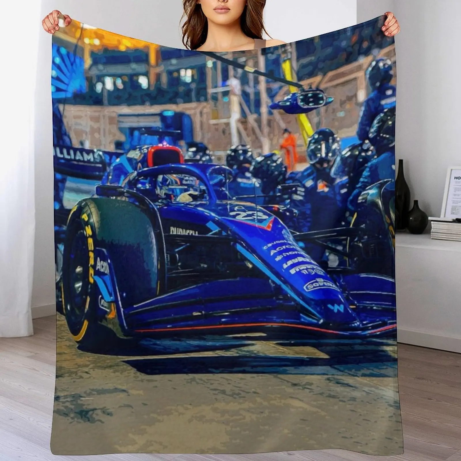 

Alexander Albon Pitstop at Sakhir 2023 Throw Blanket Soft Comfort Blanket for Reading Watching TV