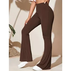 Women Casual Knit Sports Yoga Pants 2023 Summer Autumn New Pants Trousers Women High Waist Solid Color Flare Pants Trousers