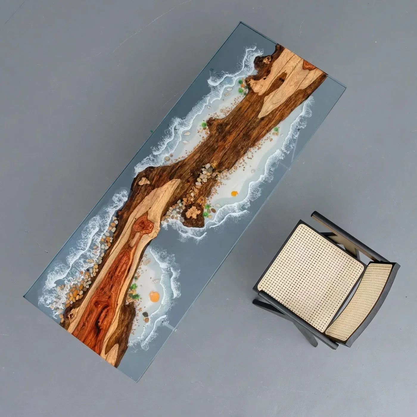 #F Beautiful Live Edge Pterocarpus Erinaceus Poir Wood Dining Table With Epoxy Colorful River Resin