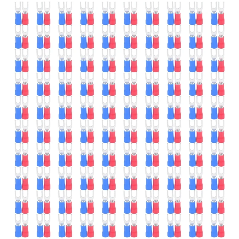 200pcs 16-14 AWG Red Blue Wire Connector Insulated Fork Terminal #4