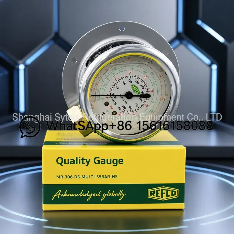 REFCO MR-206 MR306-DS Vertical Refrigerant High Low Pressure Oil Gauge Stainless Steel Shockproof HVAC AC Manifold Tool