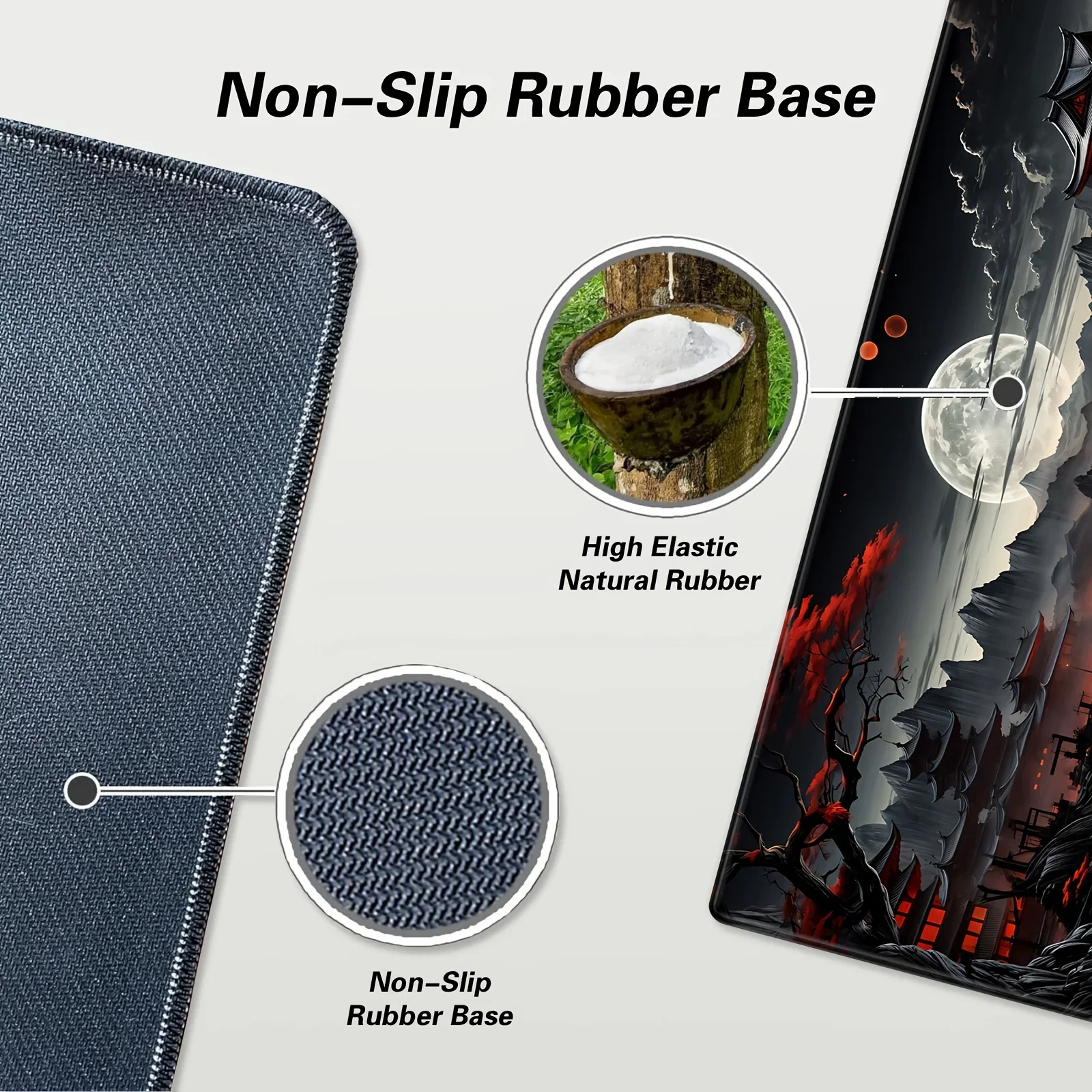 Schreibtischunterlage im japanischen Stil mit Vollmond-Fluss-Landschaft, rutschfestes Gummi-Gaming-Mauspad, erweiterte Tastaturmatte für Büro und Zuhause D