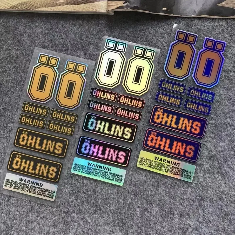 YF*NO.L093 OHLINS Moto Stickers Accessories Laser Rainbow Suspension Decoration Motorcycle Body Helmet Waterproof Decals view 4